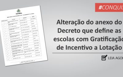 SINDIUTE conquista a Alteração do anexo do Decreto que define as escolas com Gratificação de Incentivo a Lotação