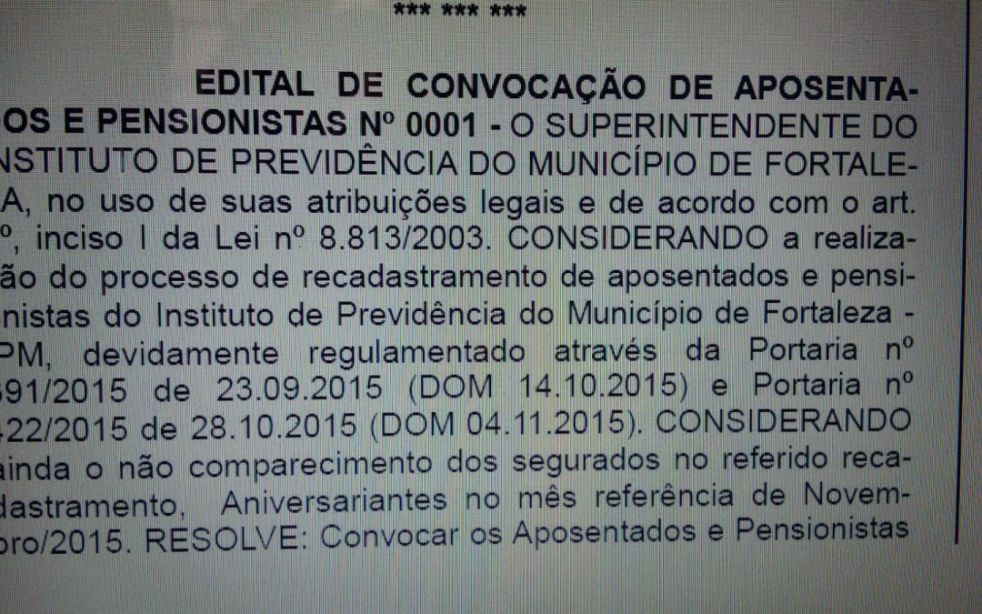 Convocação de servidores aposentados e pensionistas que fazem aniversário em novembro