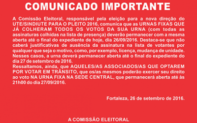 Comunicado Importante – Fechamento de Urnas