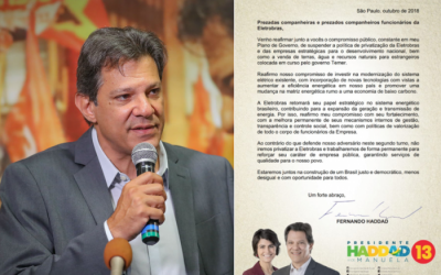 Haddad assume compromisso com os trabalhadores de não privatizar a Eletrobras