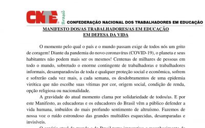 MANIFESTO DOS/AS TRABALHADORES/AS EM EDUCAÇÃO EM DEFESA DA VIDA