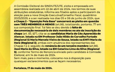 Eleição SINDIUTE 2024 – Comunicado  da Comissão Eleitoral