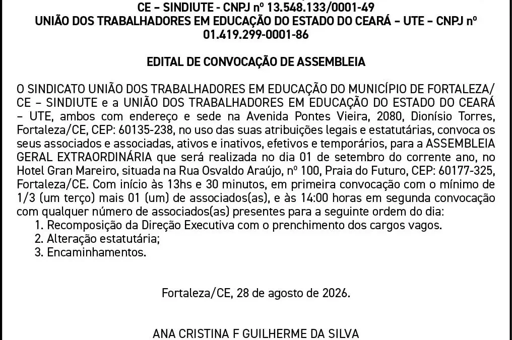 SINDICATO UNIÃO DOS TRABALHADORES EM EDUCAÇÃO DO MUNICÍPIO DE FORTALEZA/CE